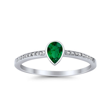 Accent Teardrop Wedding Ring Simulated Green Emerald CZ 925 Sterling Silver